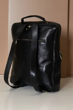 D'Arienzo Dennis - Zaino in pelle nera di vitello borsa effetto vintage