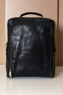 D'Arienzo Dennis - Zaino in pelle nera di vitello borsa effetto vintage