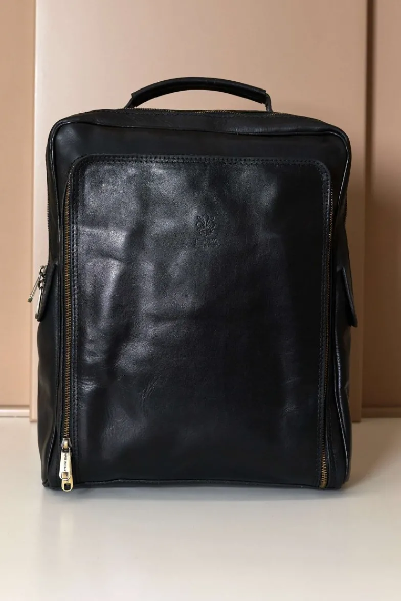 D'Arienzo Dennis - Zaino in pelle nera di vitello borsa effetto vintage