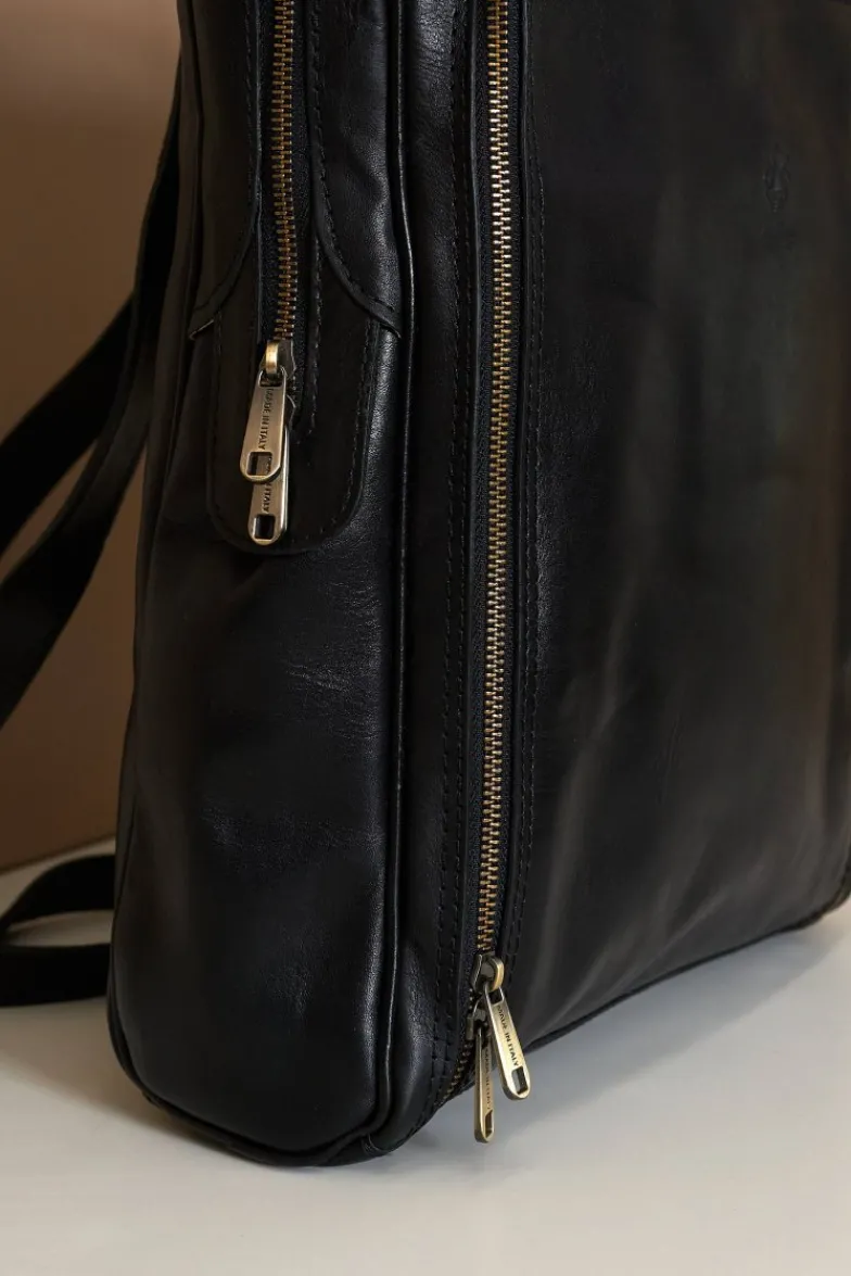 D'Arienzo Dennis - Zaino in pelle nera di vitello borsa effetto vintage
