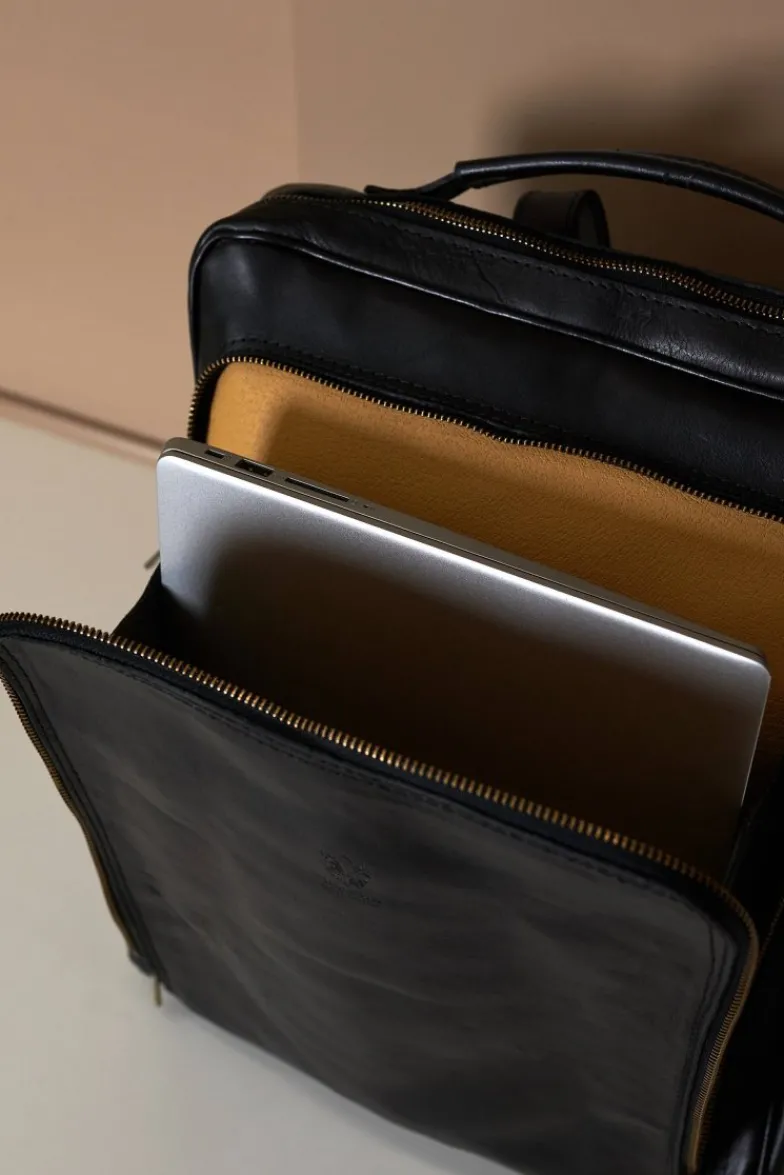 D'Arienzo Dennis - Zaino in pelle nera di vitello borsa effetto vintage