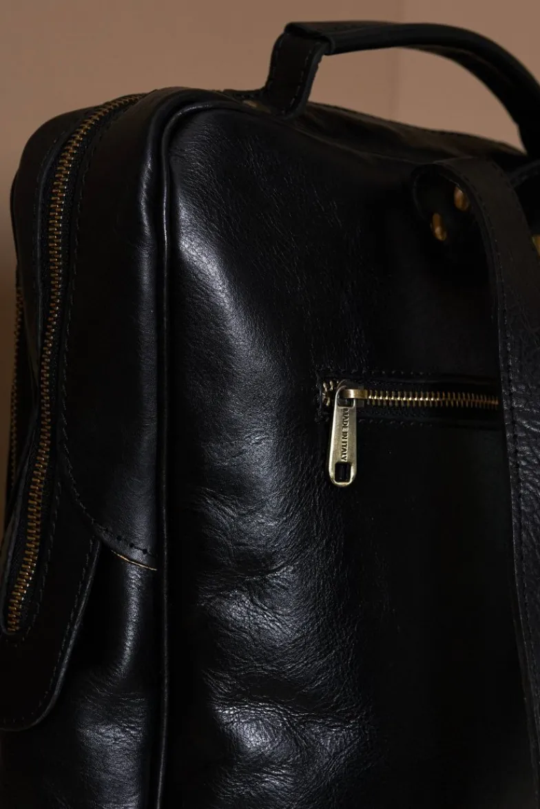 D'Arienzo Dennis - Zaino in pelle nera di vitello borsa effetto vintage