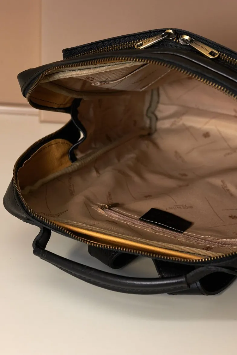 D'Arienzo Dennis - Zaino in pelle nera di vitello borsa effetto vintage