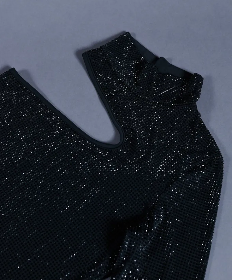 Donna D'Arienzo Diamond - Vestito monospalla a tubino nero con veri cristalli