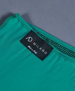 Donna D'Arienzo Diamond - Vestito monospalla a tubino verde con veri cristalli