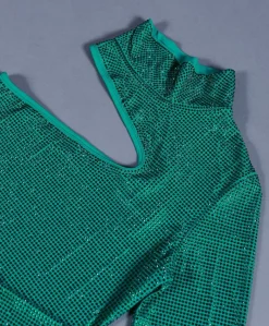 Donna D'Arienzo Diamond - Vestito monospalla a tubino verde con veri cristalli