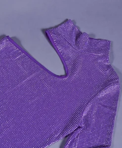 Donna D'Arienzo Diamond - Vestito monospalla a tubino viola con veri cristalli