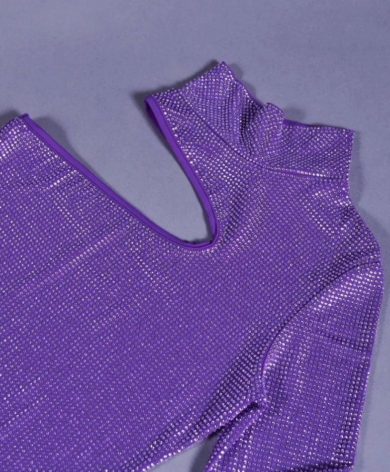Donna D'Arienzo Diamond - Vestito monospalla a tubino viola con veri cristalli