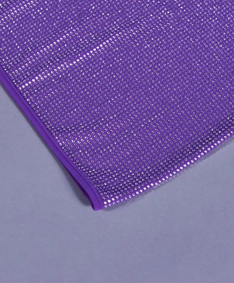 Donna D'Arienzo Diamond - Vestito monospalla a tubino viola con veri cristalli