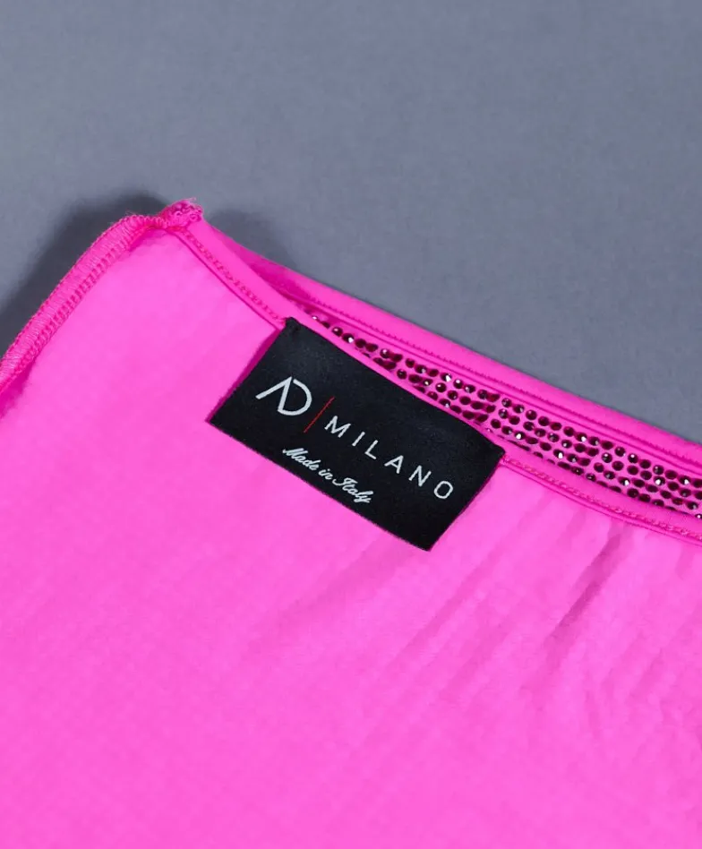 Donna D'Arienzo Diamond - Vestito monospalla a tubino fuxia con veri cristalli