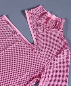 Donna D'Arienzo Diamond - Vestito monospalla a tubino rosa con veri cristalli