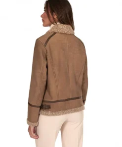 Donna D'Arienzo Duvel - Montone shearling fango con fibbie e cerniera centrale
