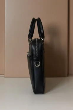 D'Arienzo Dylan - Borsa Ventiquattrore in pelle di vitello nera saffiano tasca zip