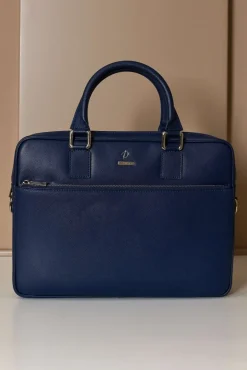 D'Arienzo Dylan - Borsa Ventiquattrore in pelle di vitello blu scuro saffiano tasca zip