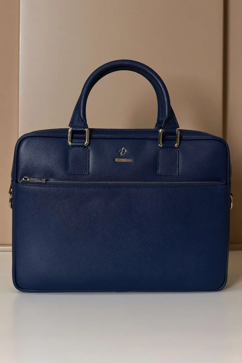 D'Arienzo Dylan - Borsa Ventiquattrore in pelle di vitello blu scuro saffiano tasca zip