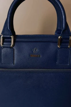 D'Arienzo Dylan - Borsa Ventiquattrore in pelle di vitello blu scuro saffiano tasca zip