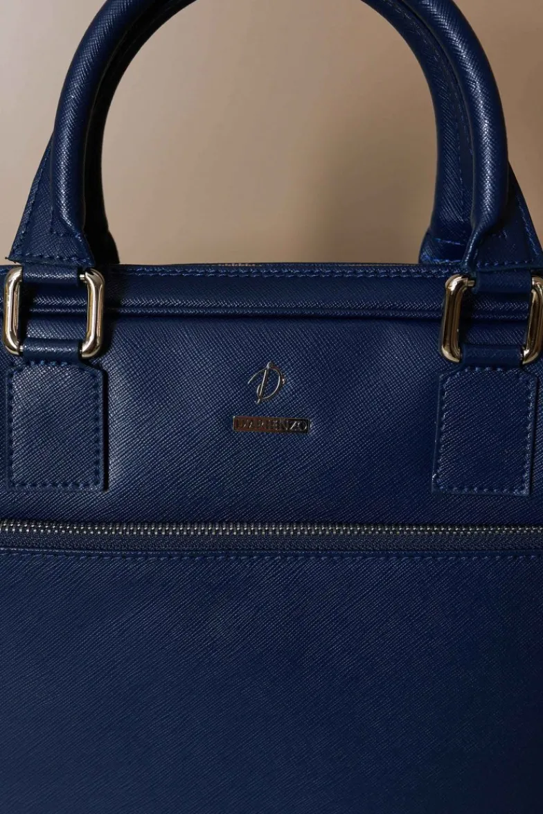 D'Arienzo Dylan - Borsa Ventiquattrore in pelle di vitello blu scuro saffiano tasca zip