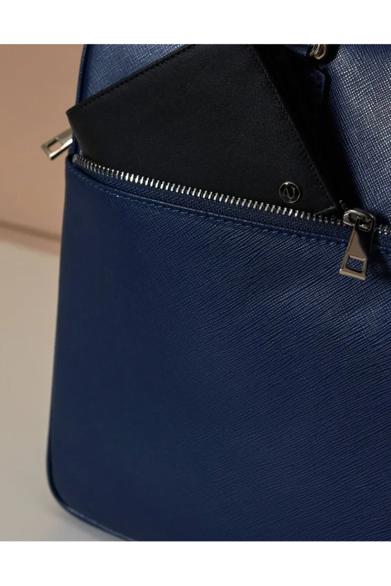 D'Arienzo Dylan - Borsa Ventiquattrore in pelle di vitello blu scuro saffiano tasca zip