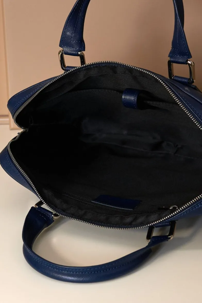 D'Arienzo Dylan - Borsa Ventiquattrore in pelle di vitello blu scuro saffiano tasca zip