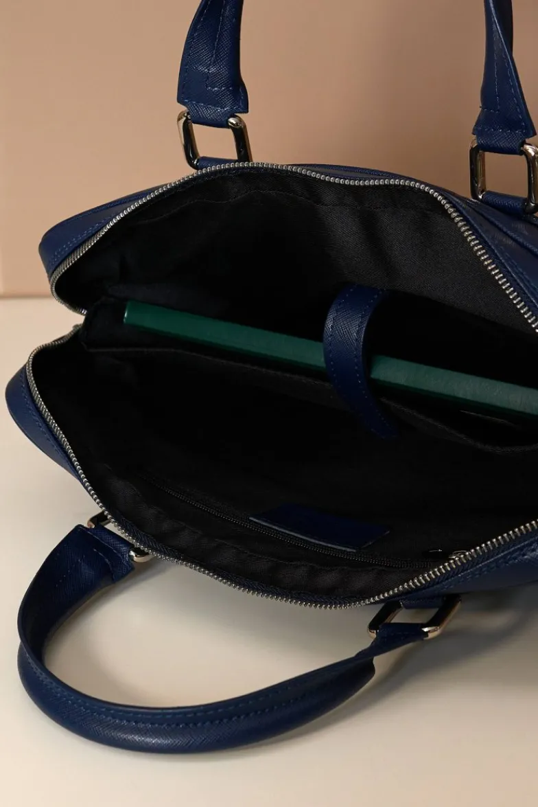 D'Arienzo Dylan - Borsa Ventiquattrore in pelle di vitello blu scuro saffiano tasca zip