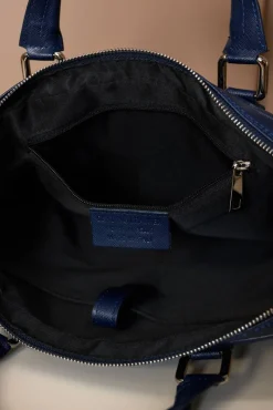 D'Arienzo Dylan - Borsa Ventiquattrore in pelle di vitello blu scuro saffiano tasca zip