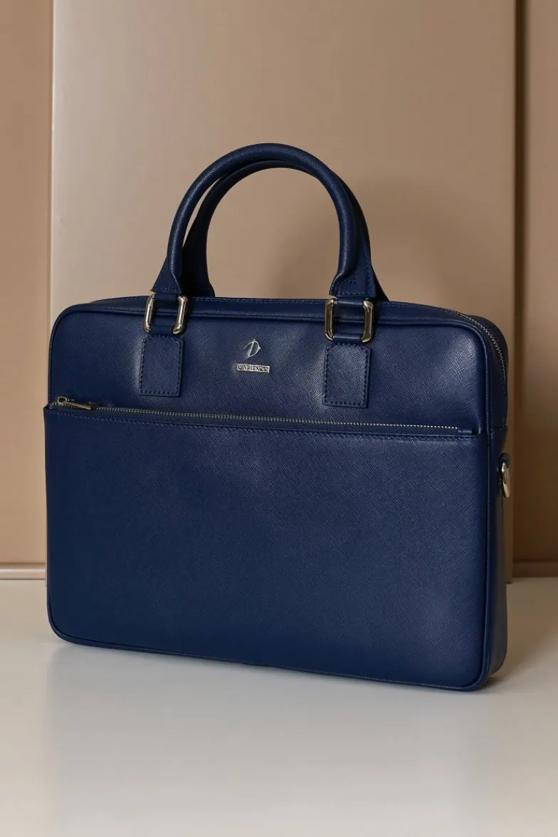 D'Arienzo Dylan - Borsa Ventiquattrore in pelle di vitello blu scuro saffiano tasca zip