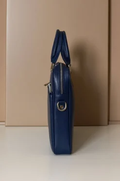 D'Arienzo Dylan - Borsa Ventiquattrore in pelle di vitello blu scuro saffiano tasca zip