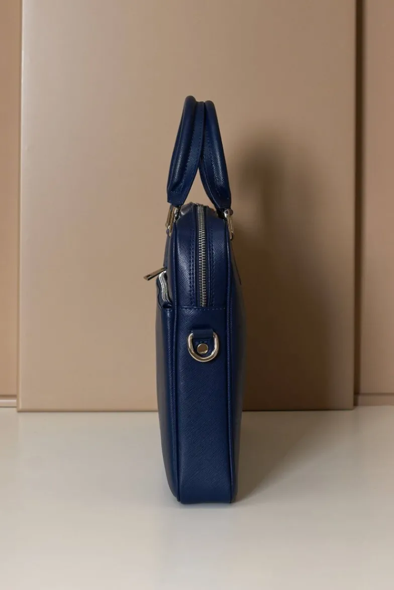 D'Arienzo Dylan - Borsa Ventiquattrore in pelle di vitello blu scuro saffiano tasca zip