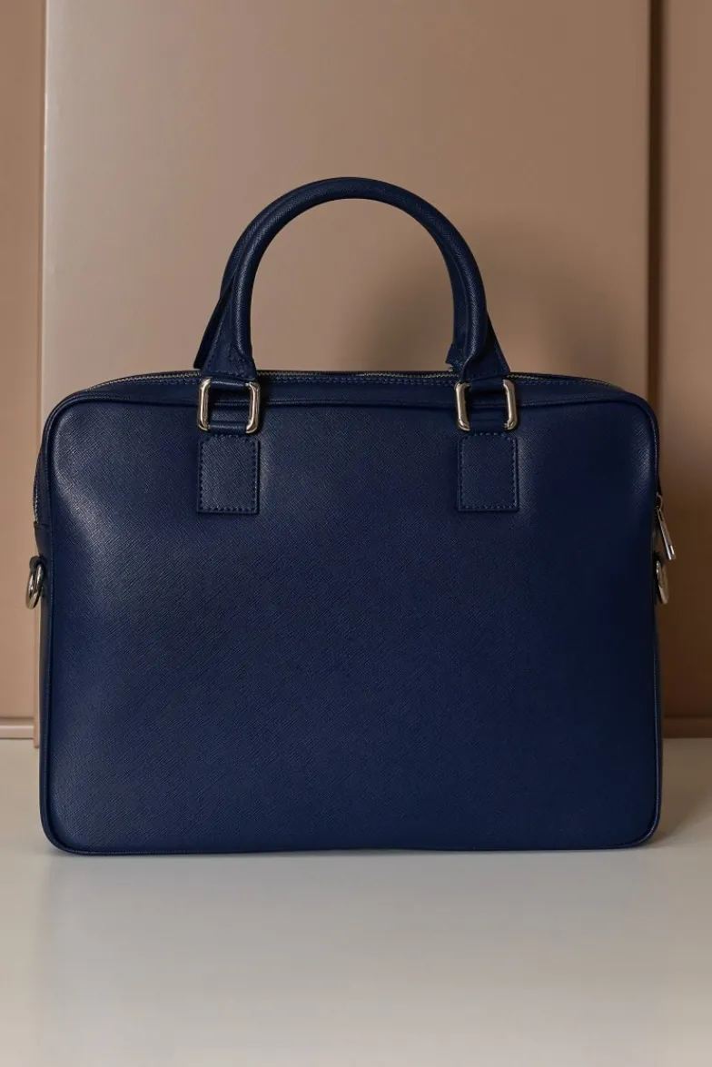 D'Arienzo Dylan - Borsa Ventiquattrore in pelle di vitello blu scuro saffiano tasca zip