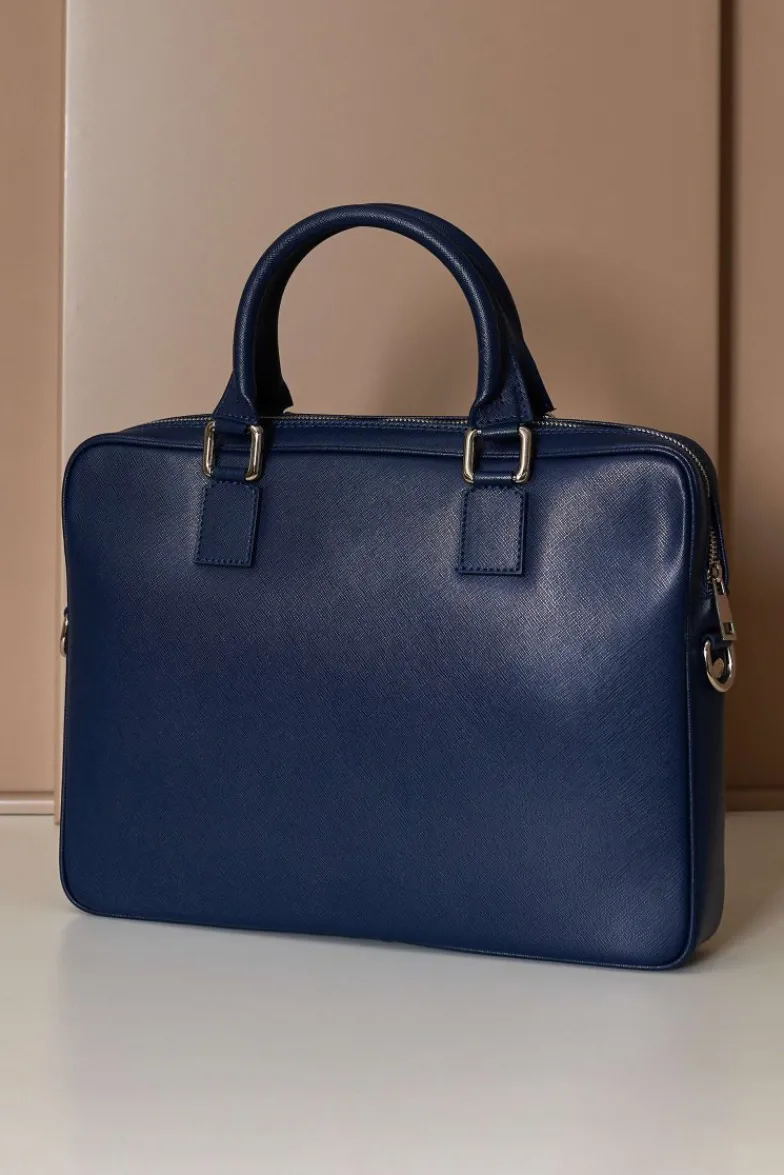 D'Arienzo Dylan - Borsa Ventiquattrore in pelle di vitello blu scuro saffiano tasca zip