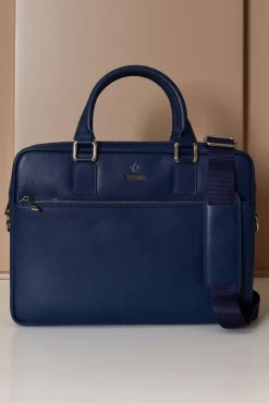 D'Arienzo Dylan - Borsa Ventiquattrore in pelle di vitello blu scuro saffiano tasca zip
