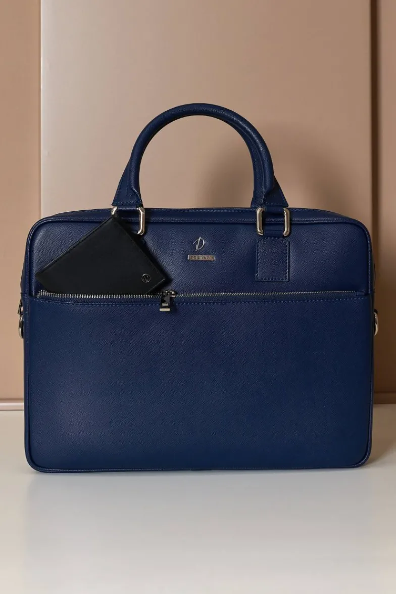 D'Arienzo Dylan - Borsa Ventiquattrore in pelle di vitello blu scuro saffiano tasca zip