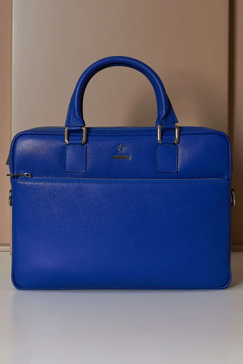 D'Arienzo Dylan - Borsa Ventiquattrore in pelle di vitello bluette saffiano tasca zip