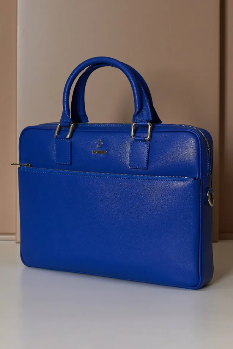 D'Arienzo Dylan - Borsa Ventiquattrore in pelle di vitello bluette saffiano tasca zip