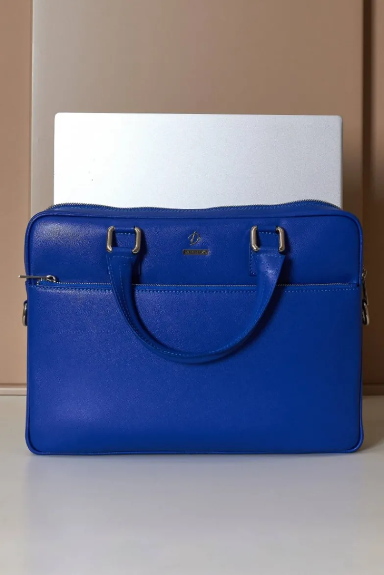 D'Arienzo Dylan - Borsa Ventiquattrore in pelle di vitello bluette saffiano tasca zip