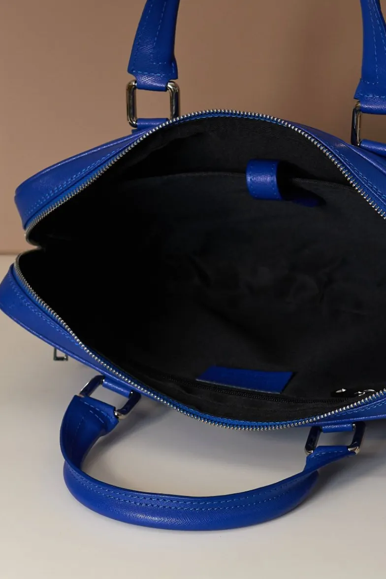 D'Arienzo Dylan - Borsa Ventiquattrore in pelle di vitello bluette saffiano tasca zip