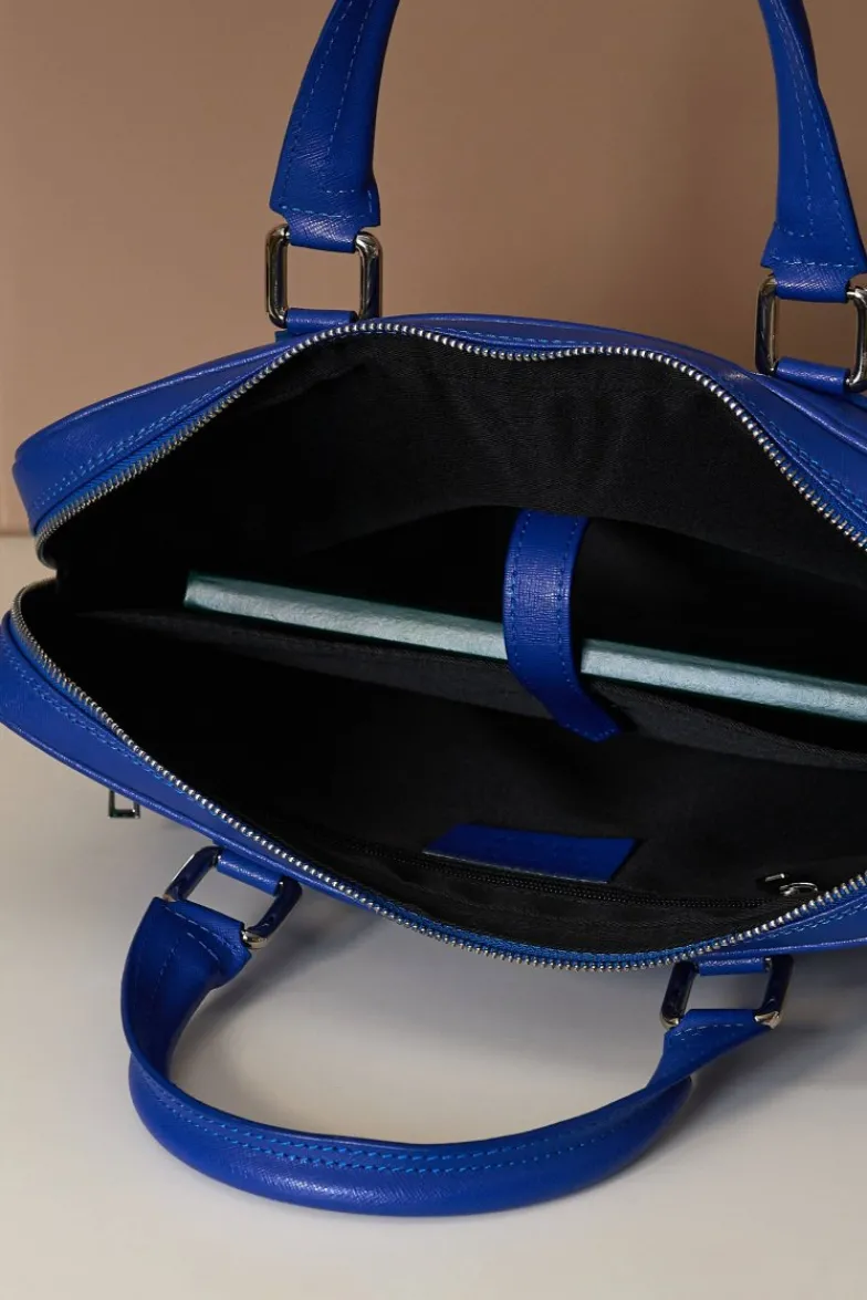 D'Arienzo Dylan - Borsa Ventiquattrore in pelle di vitello bluette saffiano tasca zip