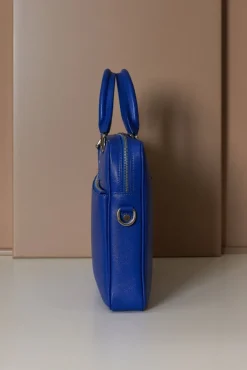 D'Arienzo Dylan - Borsa Ventiquattrore in pelle di vitello bluette saffiano tasca zip