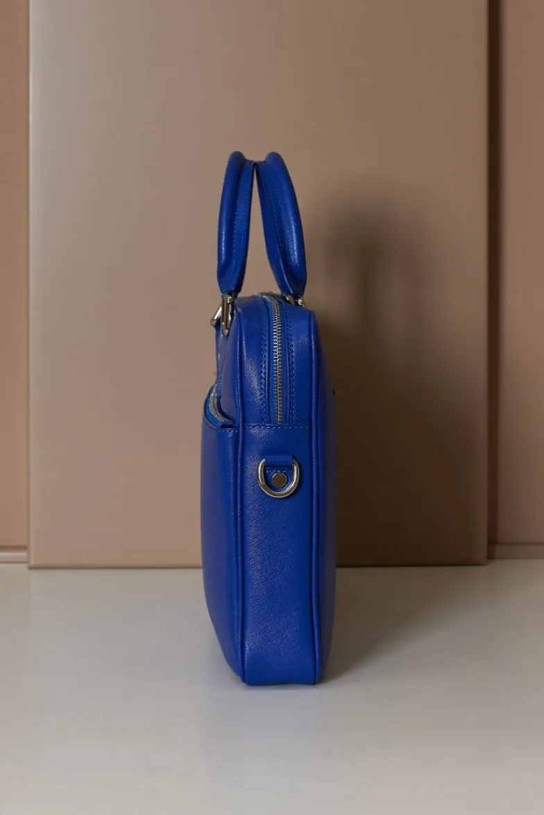 D'Arienzo Dylan - Borsa Ventiquattrore in pelle di vitello bluette saffiano tasca zip