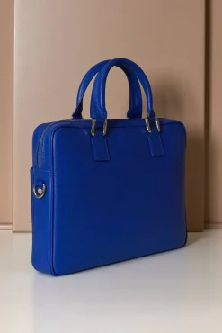D'Arienzo Dylan - Borsa Ventiquattrore in pelle di vitello bluette saffiano tasca zip