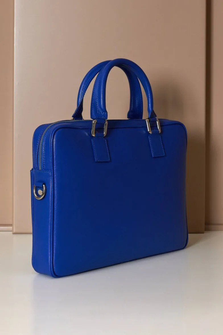 D'Arienzo Dylan - Borsa Ventiquattrore in pelle di vitello bluette saffiano tasca zip