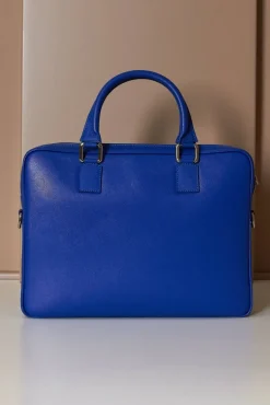 D'Arienzo Dylan - Borsa Ventiquattrore in pelle di vitello bluette saffiano tasca zip