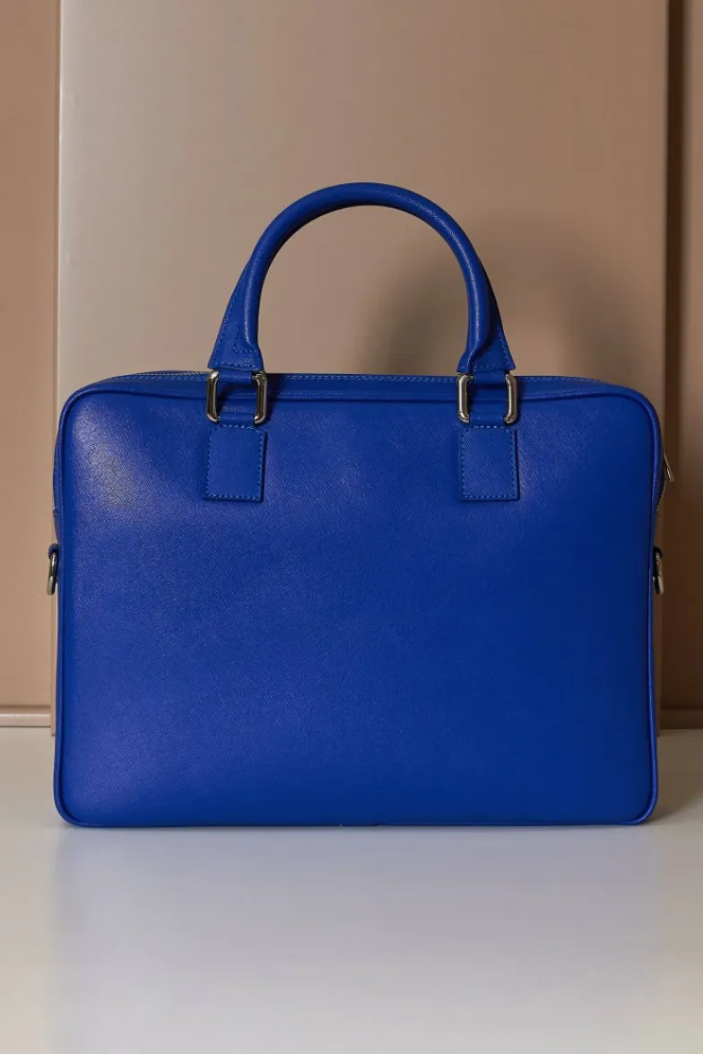 D'Arienzo Dylan - Borsa Ventiquattrore in pelle di vitello bluette saffiano tasca zip