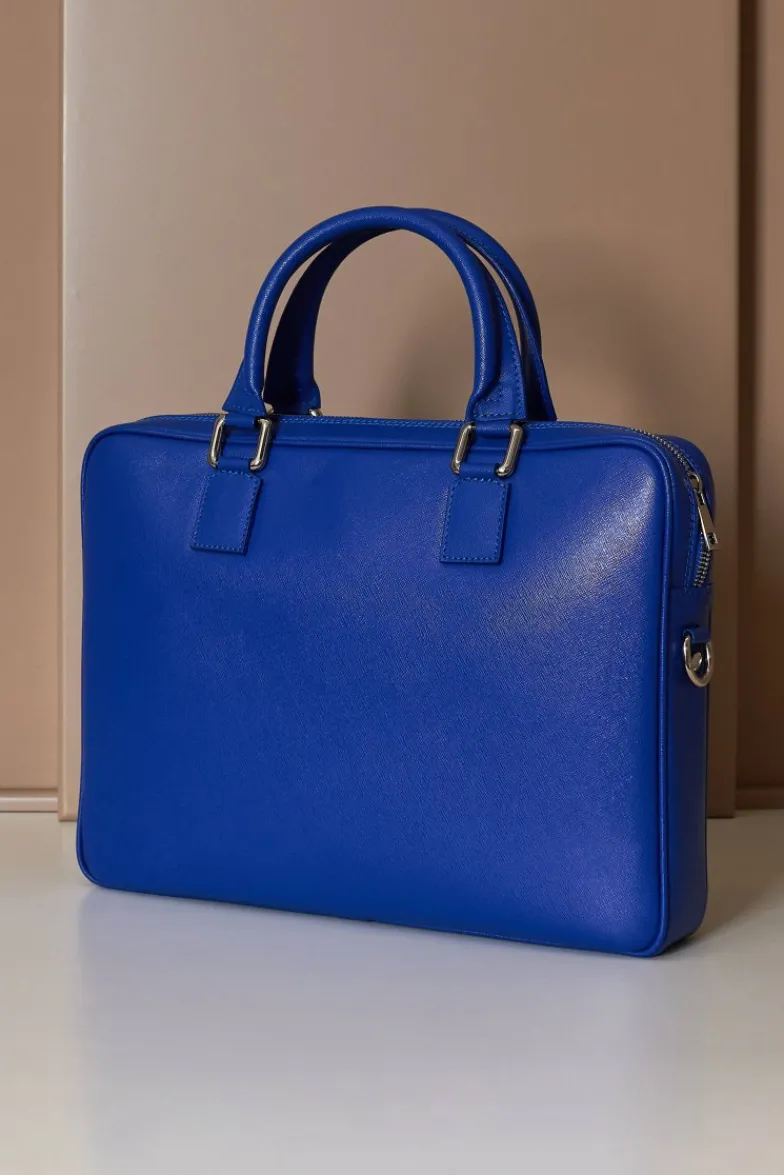 D'Arienzo Dylan - Borsa Ventiquattrore in pelle di vitello bluette saffiano tasca zip