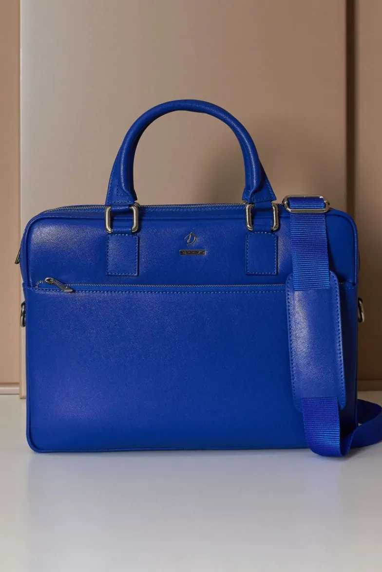 D'Arienzo Dylan - Borsa Ventiquattrore in pelle di vitello bluette saffiano tasca zip