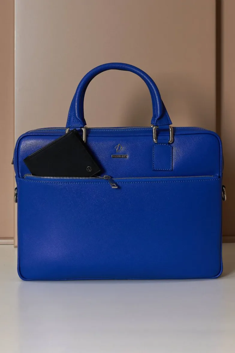D'Arienzo Dylan - Borsa Ventiquattrore in pelle di vitello bluette saffiano tasca zip