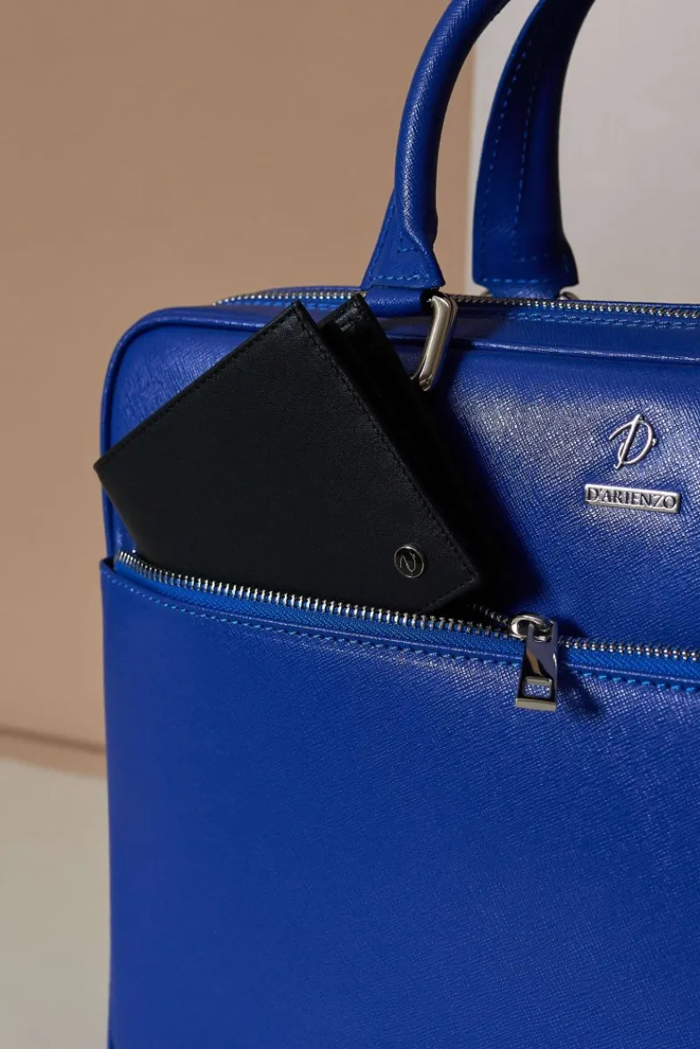 D'Arienzo Dylan - Borsa Ventiquattrore in pelle di vitello bluette saffiano tasca zip