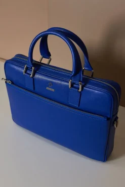 D'Arienzo Dylan - Borsa Ventiquattrore in pelle di vitello bluette saffiano tasca zip