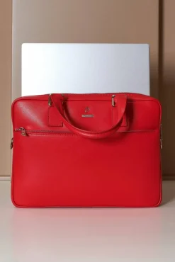 D'Arienzo Dylan - Borsa Ventiquattrore in pelle di vitello rossa saffiano tasca zip