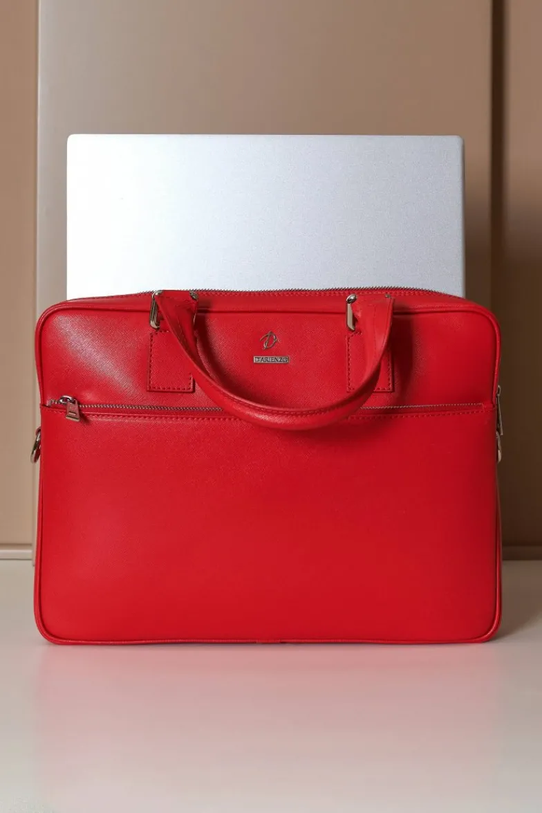 D'Arienzo Dylan - Borsa Ventiquattrore in pelle di vitello rossa saffiano tasca zip